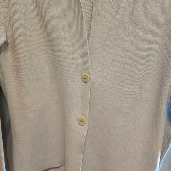 EILEEN FISHER SEAFOAM GREEN BLAZER CARDIGAN VNECK SILK COTTON BLEND TWO BUTTON - Picture 4 of 8